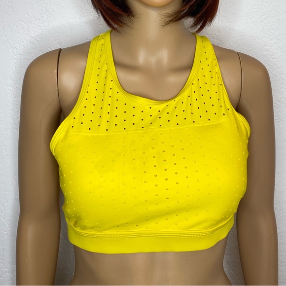 BuffBunny Allure Laser Cut Sports Bra High Impact Size M Removible Padded Yellow - Picture 2 of 9
